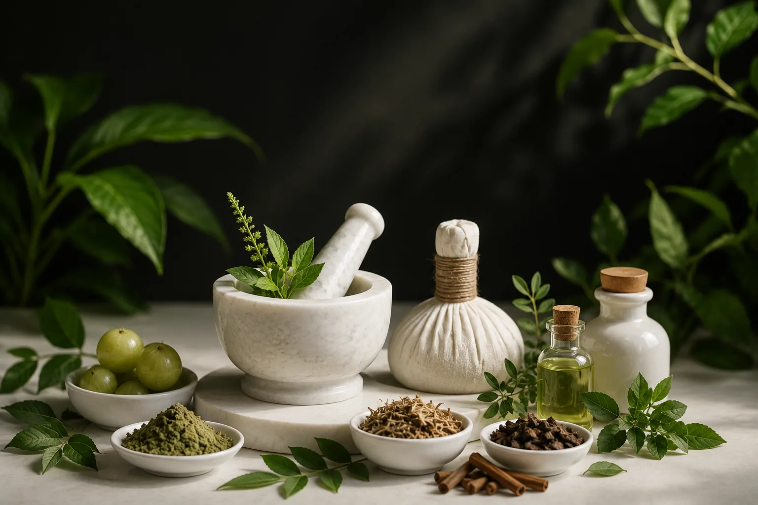 Ayurvedic herbs and natural wellness ingredients